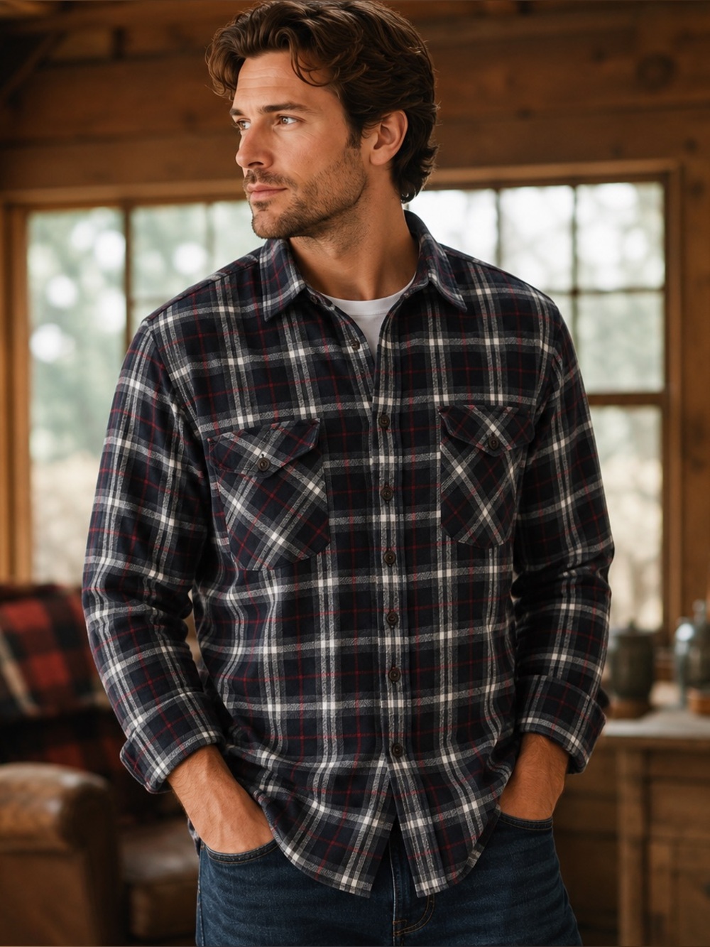 J.Crew Flannel Men’s XL Plaid Button Front Cotton Shirt Gray Burgundy